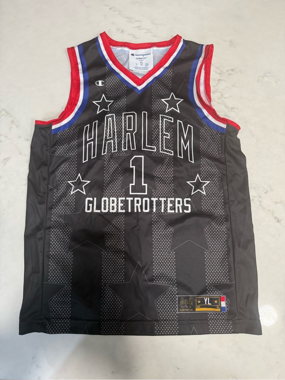 Champion Harlem Globetrotters #1 ACE Black Basketball Jersey